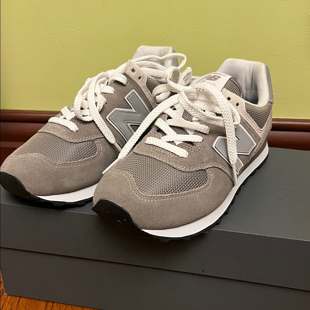New Balance Taupe and White Sneakers